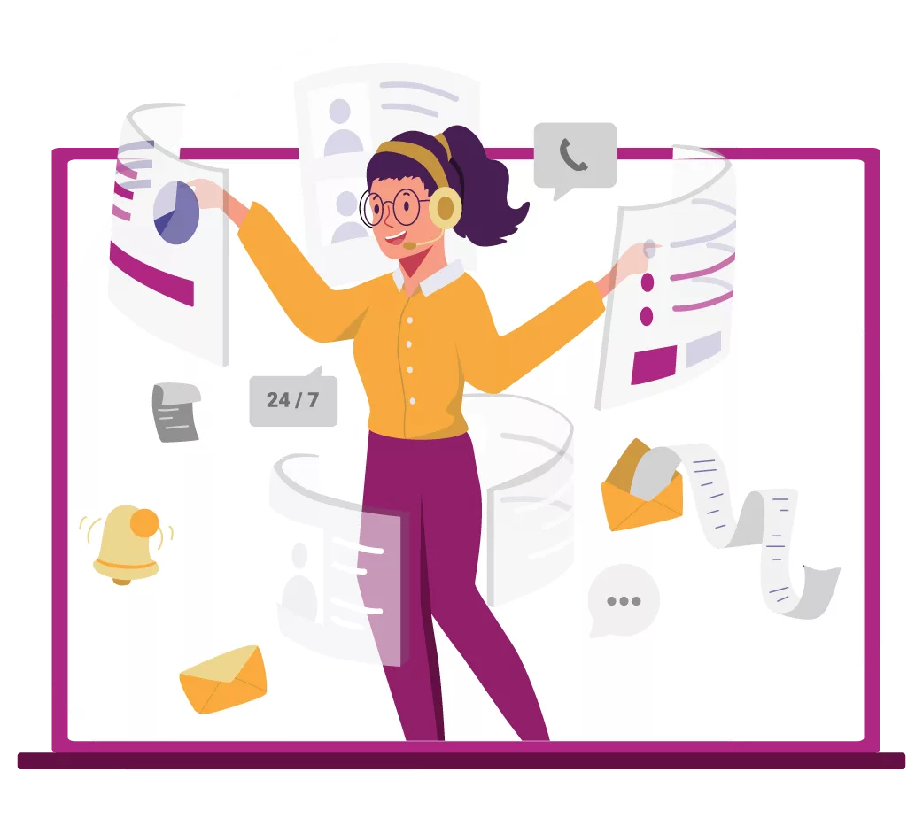 Illustration of a Maxis Technology Help Desk support agent