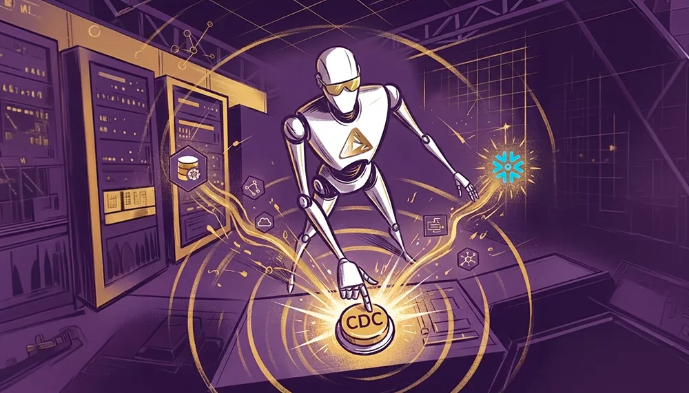 Robot triggering real-time Change Data Capture (CDC) process connecting a database to Snowflake using Alchemize Suite